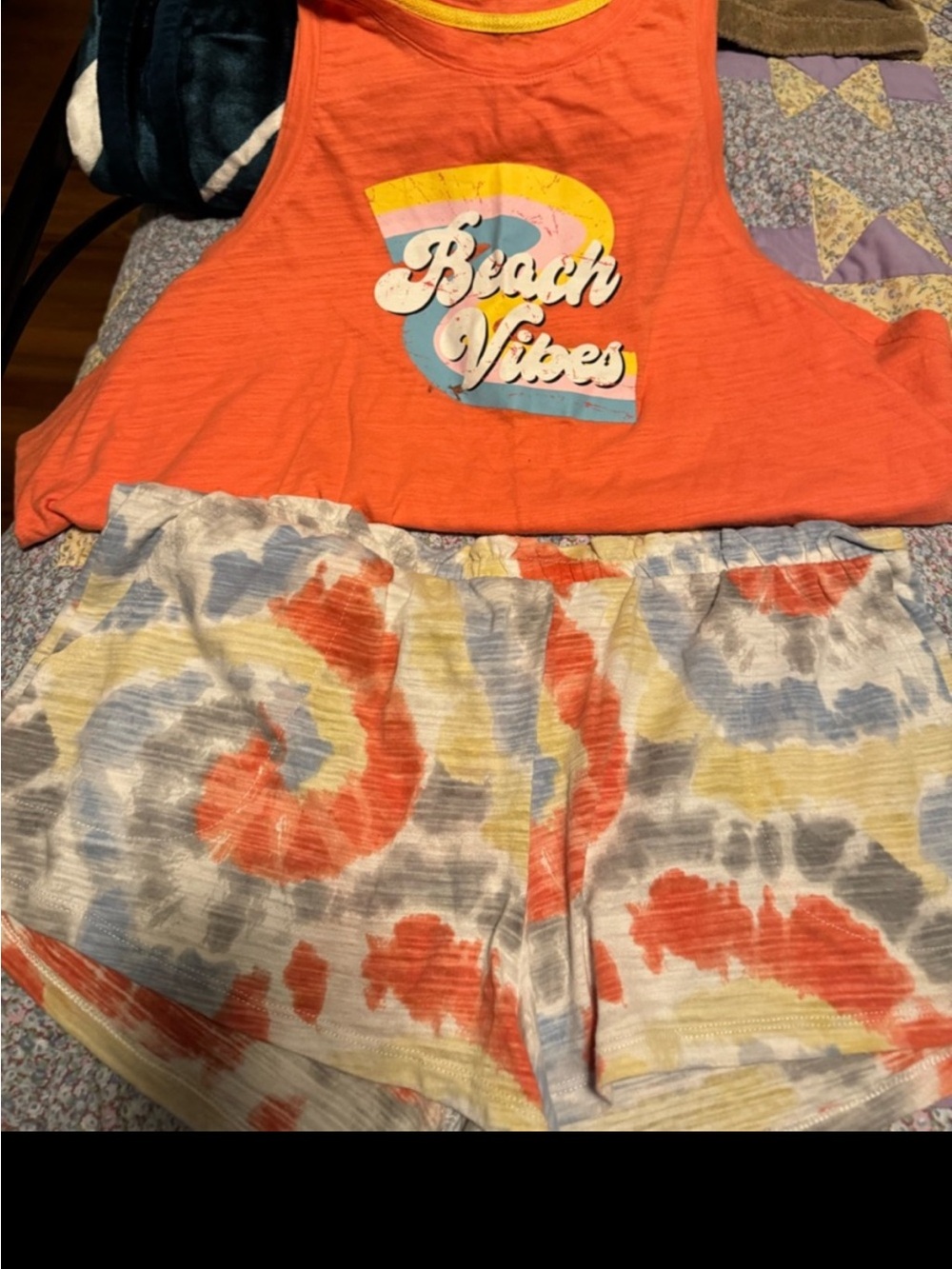 Beach Vibes Coral Tank & Tie-Dye Shorts Set